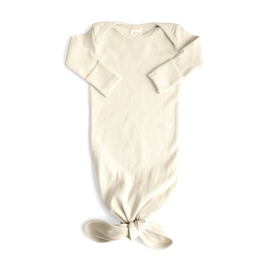 Ribbed Knotted Baby Gown in Ivory