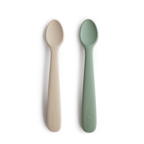Silicone Baby Spoons in Cambridge Blue & Shifting Sand